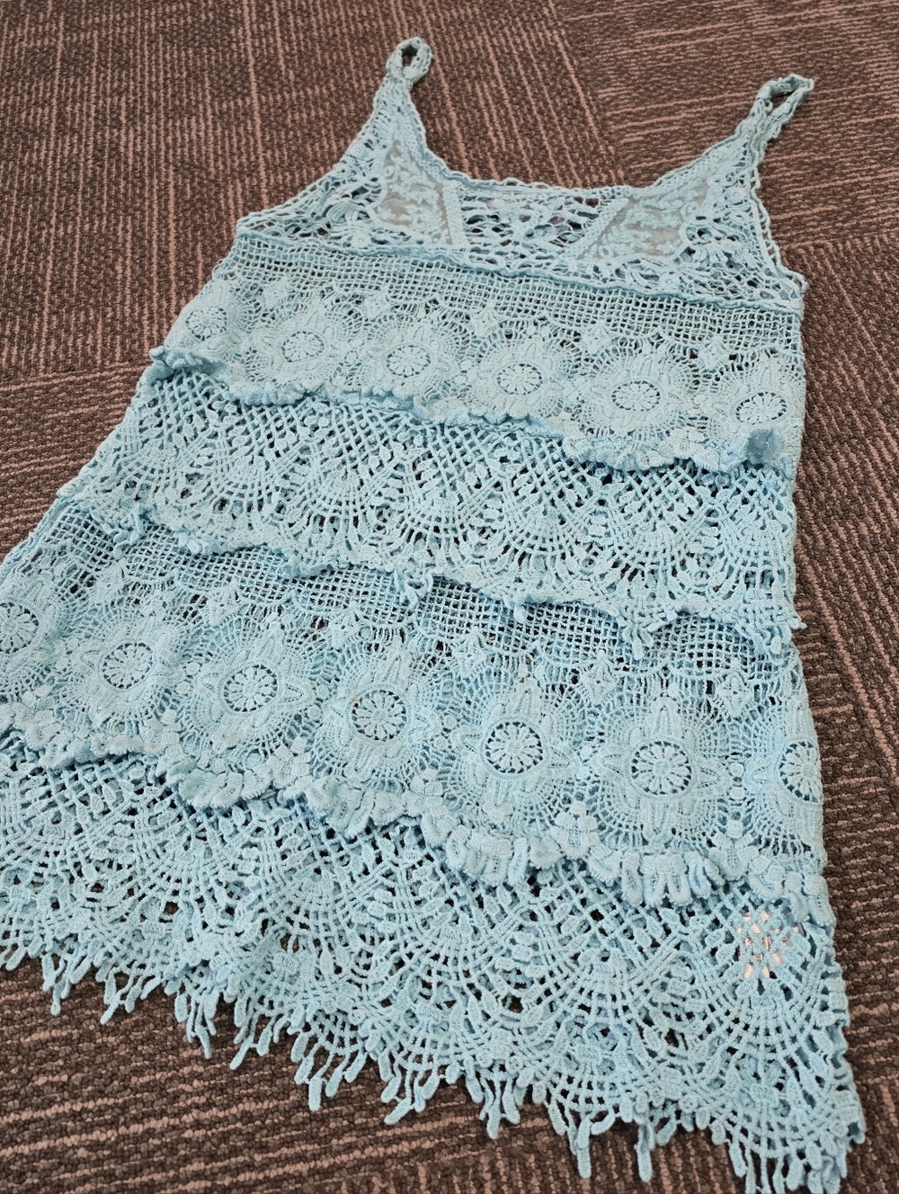 Mahina Crochet Lace Boho Tank Top Blue S/M - Picture 2 of 9